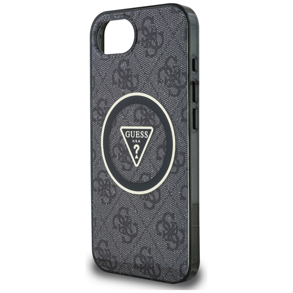 iTok webáruház - Guess Guess IML Metal Glitter 4G Circle Triangle MagSafe tok iPhone 16e-hez (fekete) 6 Guess IML Metal Glitter 4G Circle Triangle MagSafe Case for iPhone 16e (fekete)