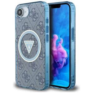 Guess IML Metal Glitter 4G Circle Triangle MagSafe tok iPhone 16e készülékhez (kék)