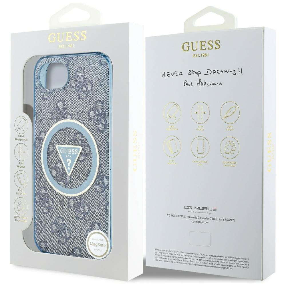 iTok webáruház - Guess Guess IML Metal Glitter 4G Circle Triangle MagSafe tok iPhone 16e készülékhez (kék) 8 Guess IML Metal Glitter 4G Circle Triangle MagSafe Case for iPhone 16e (kék)