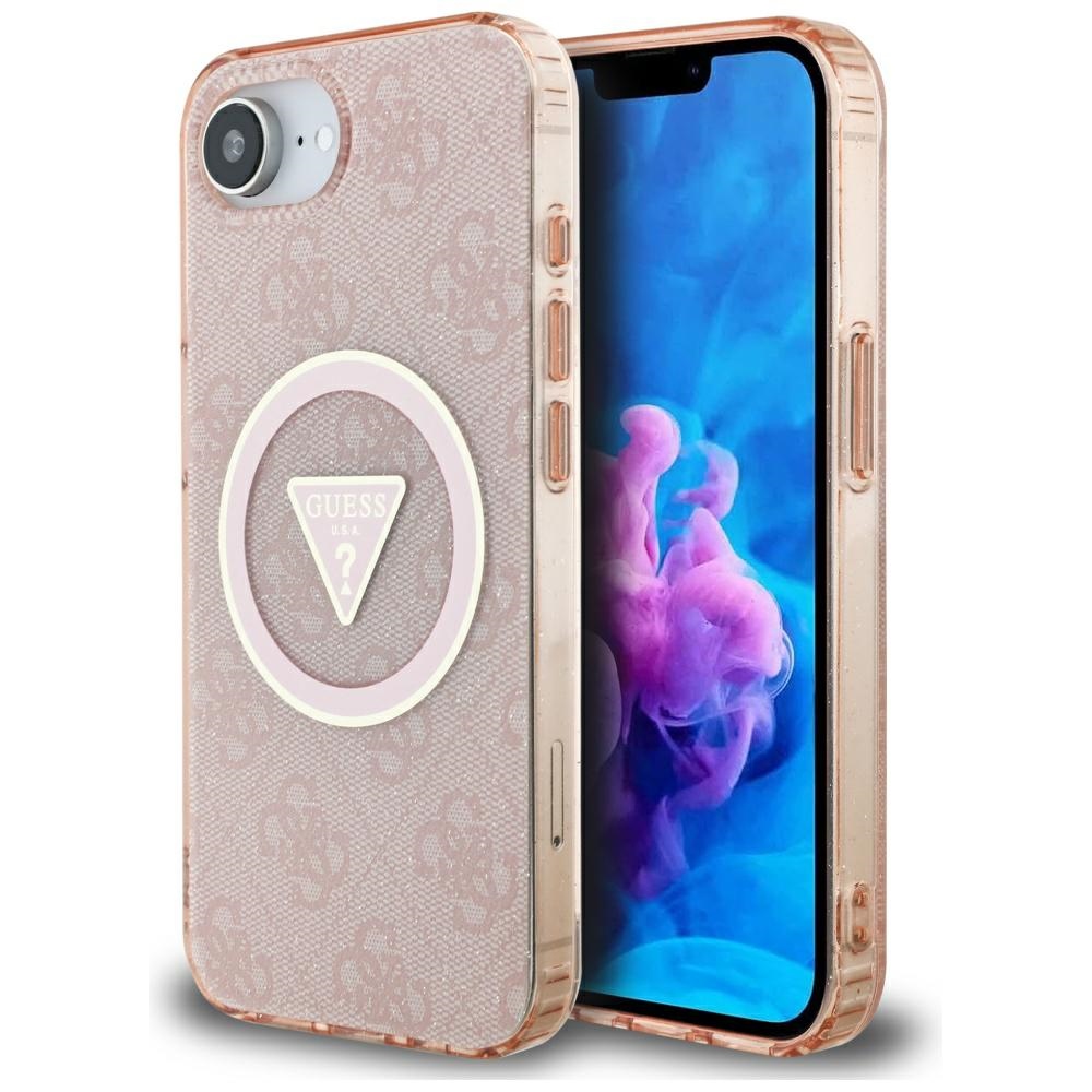 iTok webáruház - Guess Guess IML Metal Glitter 4G Circle Triangle MagSafe tok iPhone 16e készülékhez (rózsaszín) 1 Guess IML Metal Glitter 4G Circle Triangle MagSafe case for iPhone 16e (rózsaszín)