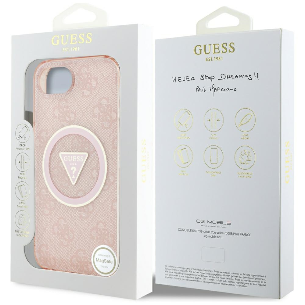 iTok webáruház - Guess Guess IML Metal Glitter 4G Circle Triangle MagSafe tok iPhone 16e készülékhez (rózsaszín) 8 Guess IML Metal Glitter 4G Circle Triangle MagSafe case for iPhone 16e (rózsaszín)