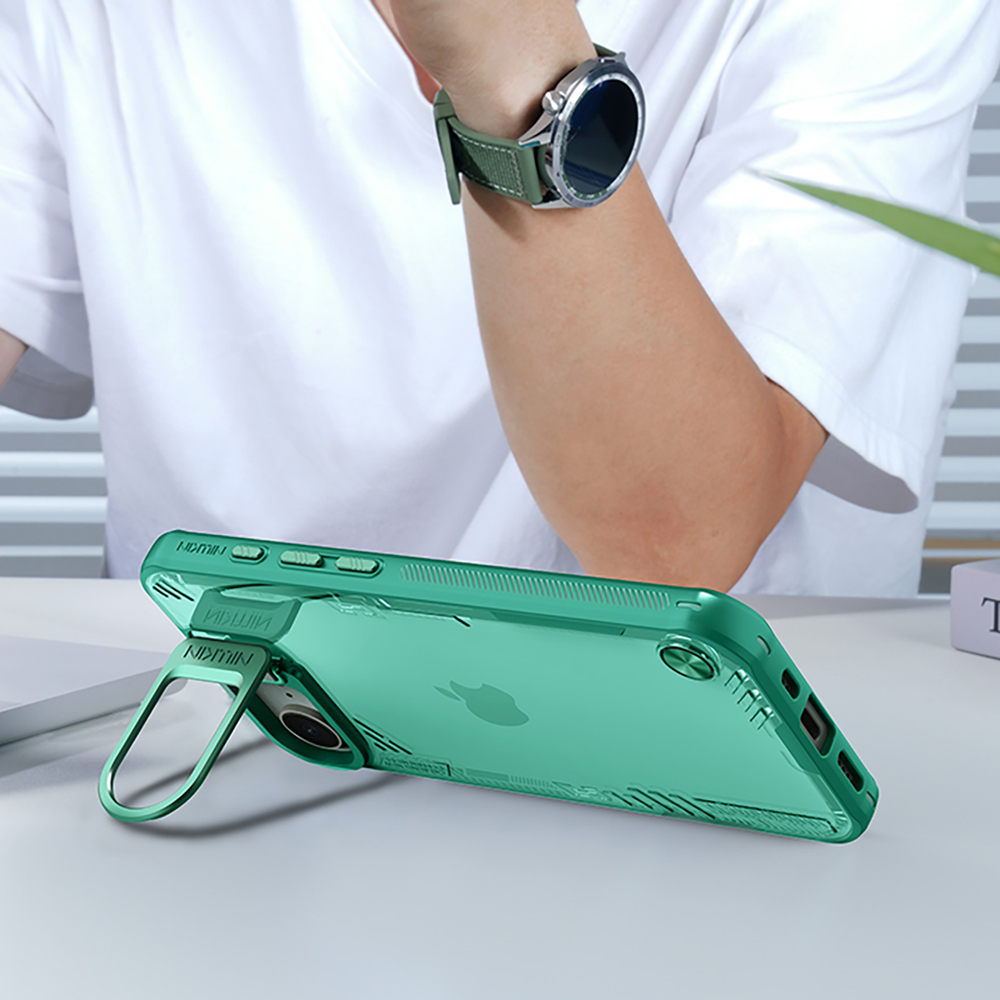 iTok webáruház - Nillkin Nillkin Iceblade Prop tok állvánnyal iPhone 16e / 17e készülékhez (zöld) 8 Nillkin Iceblade Prop Case with Stand for iPhone 16e / 17e (zöld)
