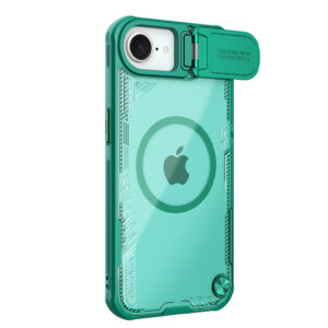 Nillkin Iceblade Prop Magnetic tok kamerafedéllel és állvánnyal iPhone 16e / 17e készülékhez (zöld)