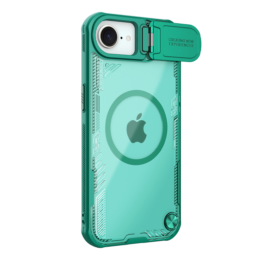 iTok webáruház - Nillkin Nillkin Iceblade Prop Magnetic tok kamerafedéllel és állvánnyal iPhone 16e / 17e készülékhez (zöld) 1 Nillkin Iceblade Prop Magnetic Case with Camera Cover and Stand for iPhone 16e / 17e (zöld)