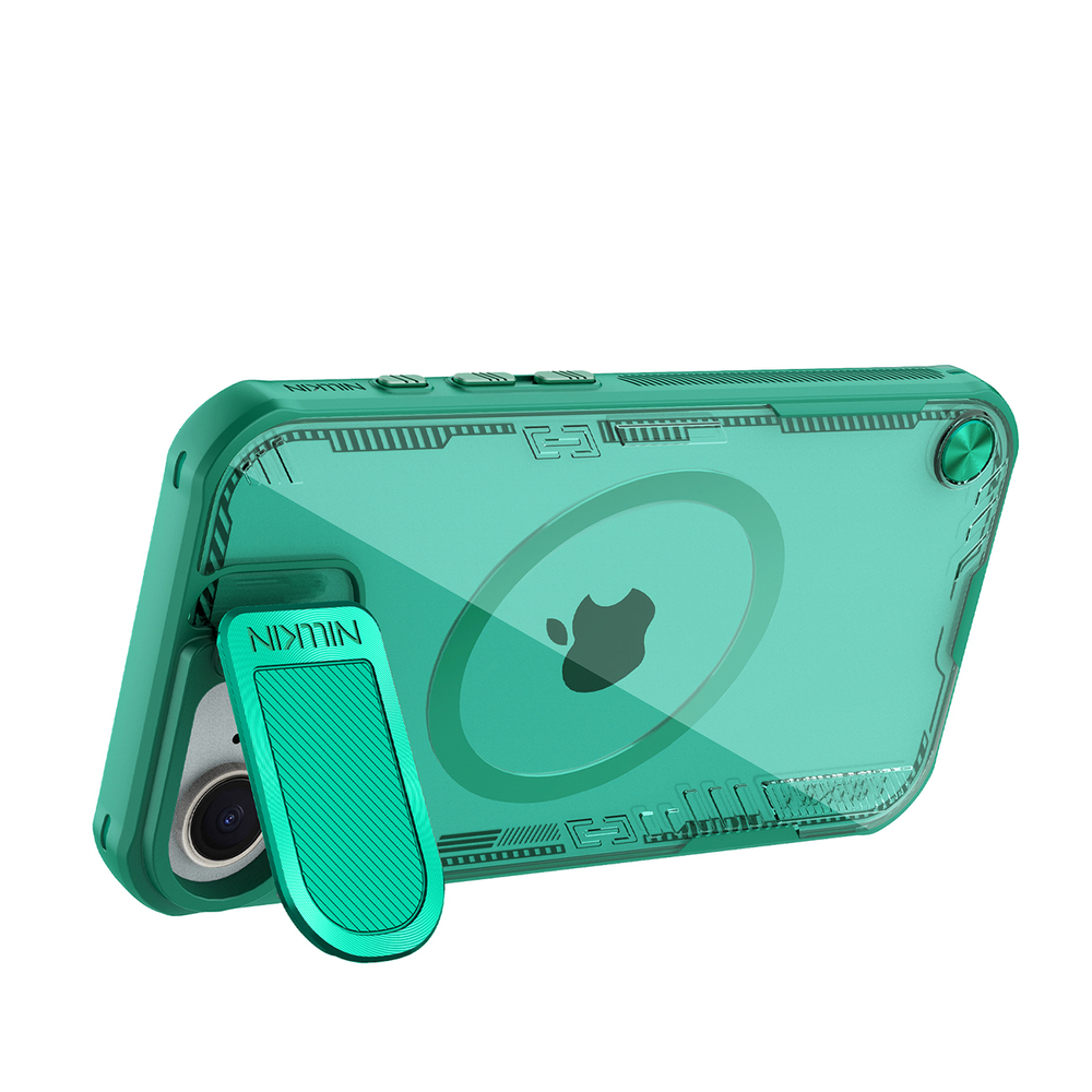 iTok webáruház - Nillkin Nillkin Iceblade Prop Magnetic tok kamerafedéllel és állvánnyal iPhone 16e / 17e készülékhez (zöld) 5 Nillkin Iceblade Prop Magnetic Case with Camera Cover and Stand for iPhone 16e / 17e (zöld)