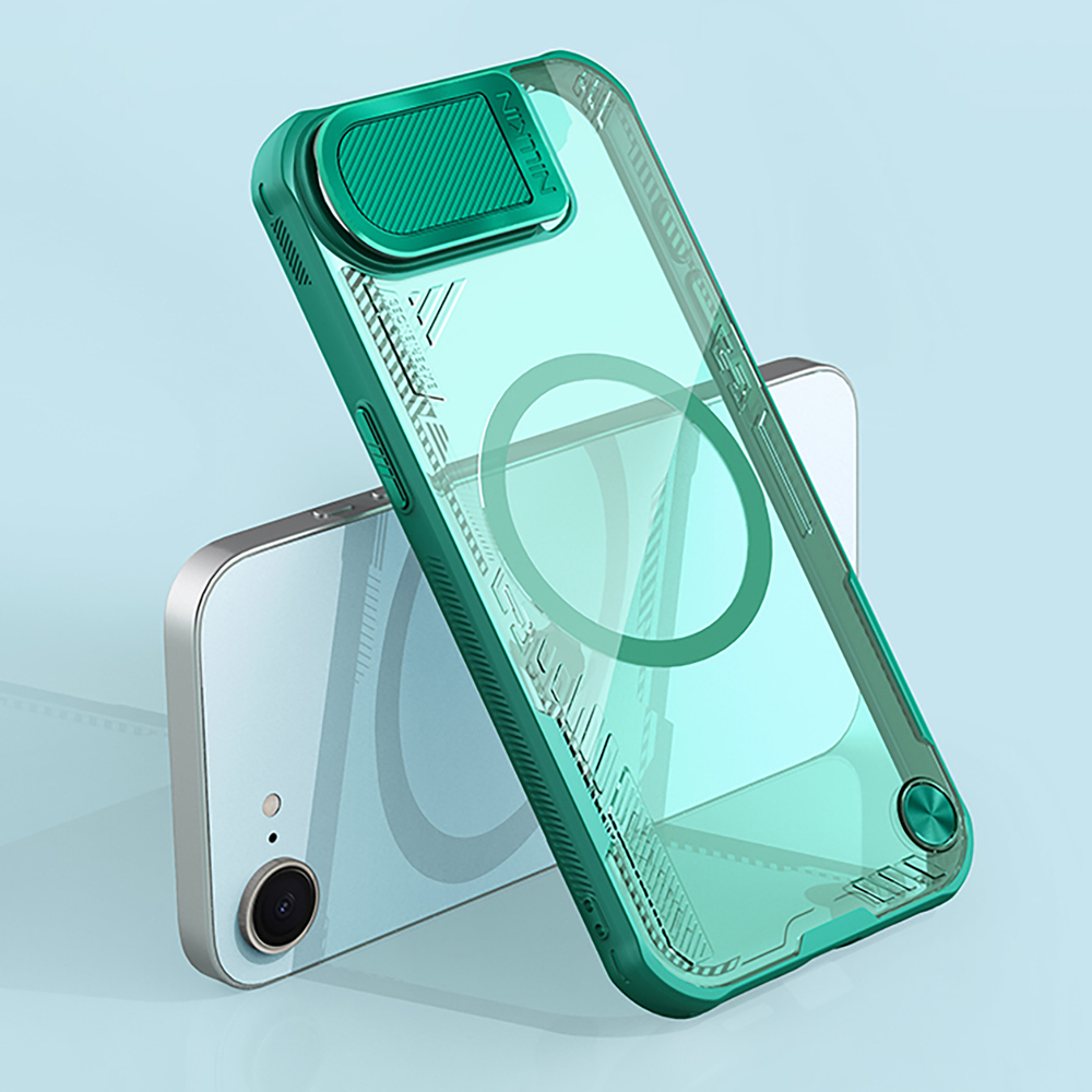 iTok webáruház - Nillkin Nillkin Iceblade Prop Magnetic tok kamerafedéllel és állvánnyal iPhone 16e / 17e készülékhez (zöld) 7 Nillkin Iceblade Prop Magnetic Case with Camera Cover and Stand for iPhone 16e / 17e (zöld)