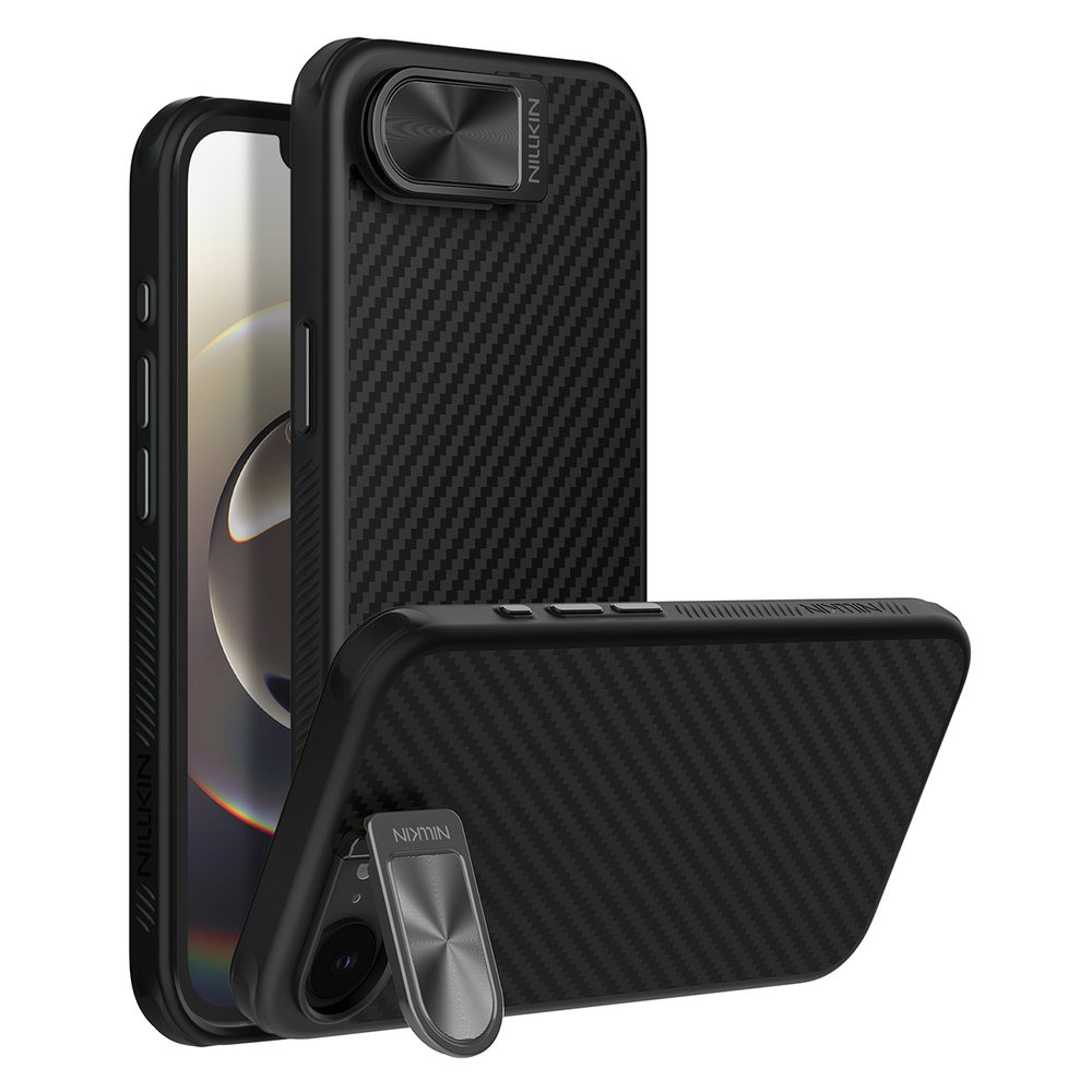 iTok webáruház - Nillkin Nillkin CarboProp Magnetic tok kameravédővel és állvánnyal iPhone 16e / 17e készülékhez (fekete) 1 Nillkin CarboProp Magnetic Case with Camera Cover and Stand for iPhone 16e / 17e (fekete)