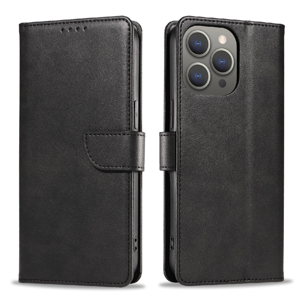 iTok webáruház - Hurtel Leather Book Case tok iPhone 16 Pro készülékhez (fekete) 2 Leather Book Case for iPhone 16 Pro (fekete)