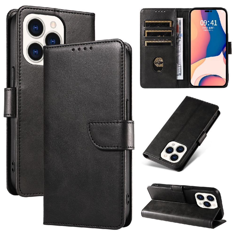 iTok webáruház - Hurtel Leather Book Case tok iPhone 16 Pro készülékhez (fekete) 3 Leather Book Case for iPhone 16 Pro (fekete)
