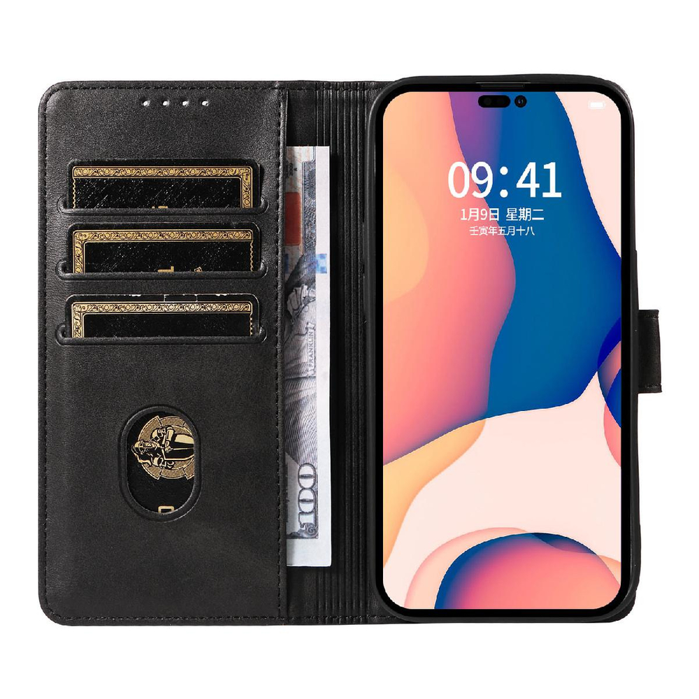 iTok webáruház - Hurtel Leather Book Case tok iPhone 16 Pro készülékhez (fekete) 6 Leather Book Case for iPhone 16 Pro (fekete)
