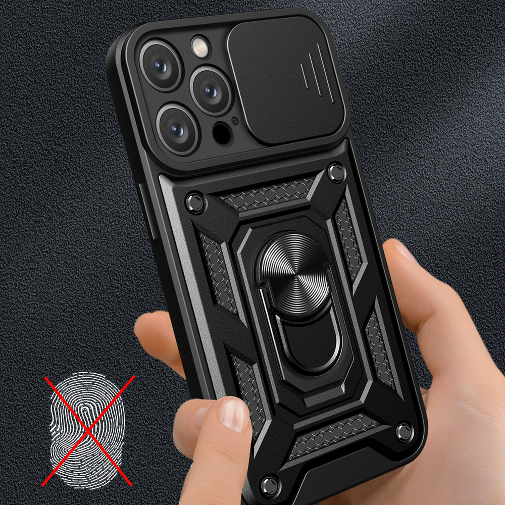 iTok webáruház - Hurtel Hybrid Armor Camshield tok iPhone 16 Pro készülékhez (fekete) 5 Hybrid Armor Camshield iPhone 16 Pro Case with Camera Cover and Stand (fekete)