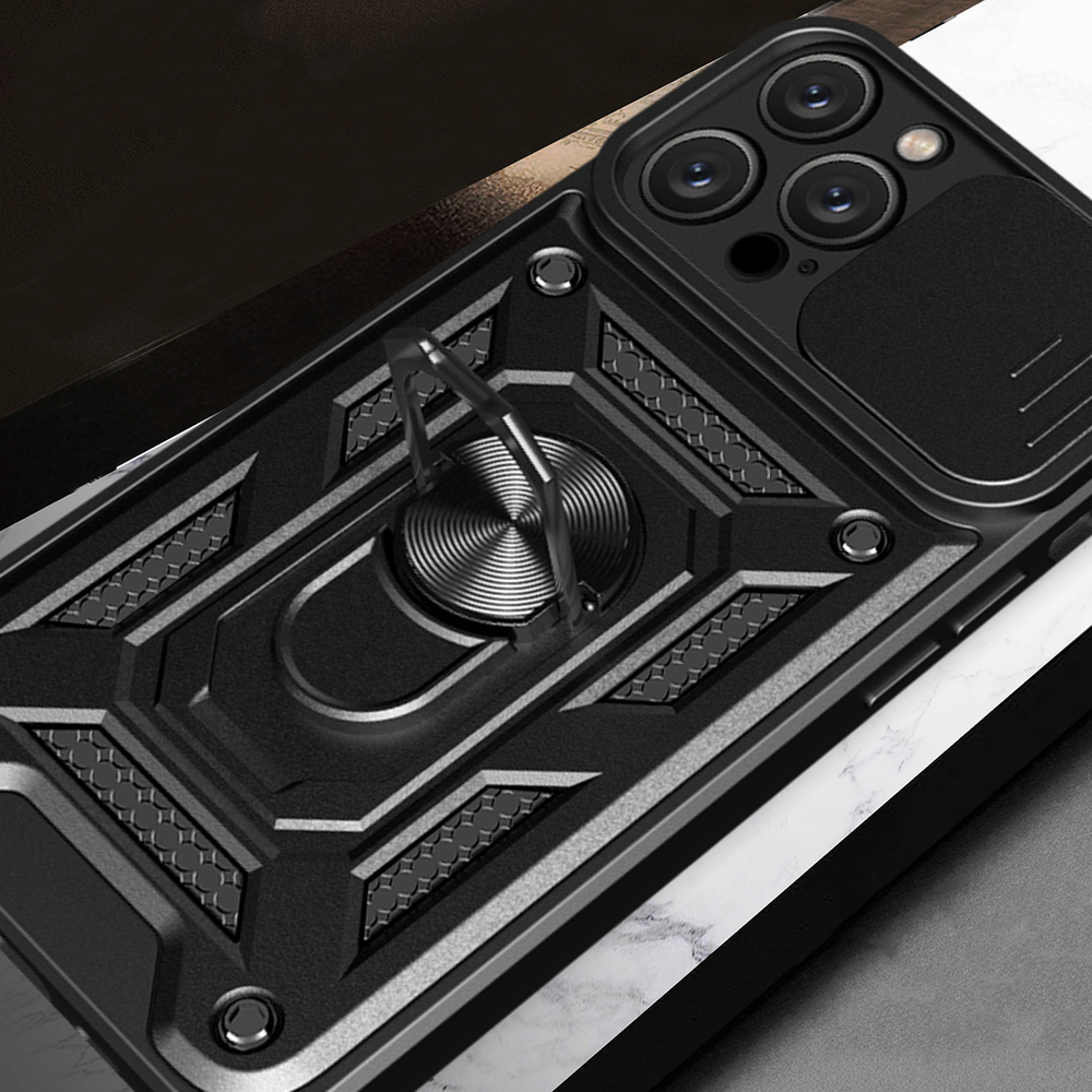 iTok webáruház - Hurtel Hybrid Armor Camshield tok iPhone 16 Pro készülékhez (fekete) 7 Hybrid Armor Camshield iPhone 16 Pro Case with Camera Cover and Stand (fekete)