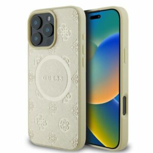 Guess Saffiano Peony Classic Logo MagSafe tok iPhone 16 Pro készülékhez (arany)