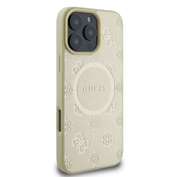 iTok webáruház - Guess Guess Saffiano Peony Classic Logo MagSafe tok iPhone 16 Pro készülékhez (arany) 2 Guess Saffiano Peony Classic Logo MagSafe case for iPhone 16 Pro (arany)