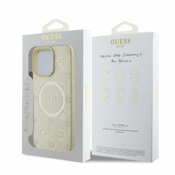 iTok webáruház - Guess Guess Saffiano Peony Classic Logo MagSafe tok iPhone 16 Pro készülékhez (arany) 4 Guess Saffiano Peony Classic Logo MagSafe case for iPhone 16 Pro (arany)