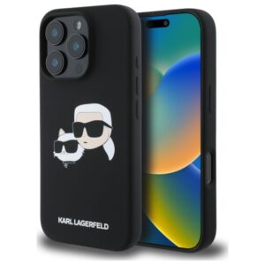 Karl Lagerfeld Silicone Case Heads Print MagSafe tok iPhone 16 Pro készülékhez (fekete)