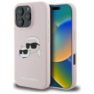 Karl Lagerfeld Silicone Nauble Heads Print MagSafe tok iPhone 16 Pro (rózsaszín)