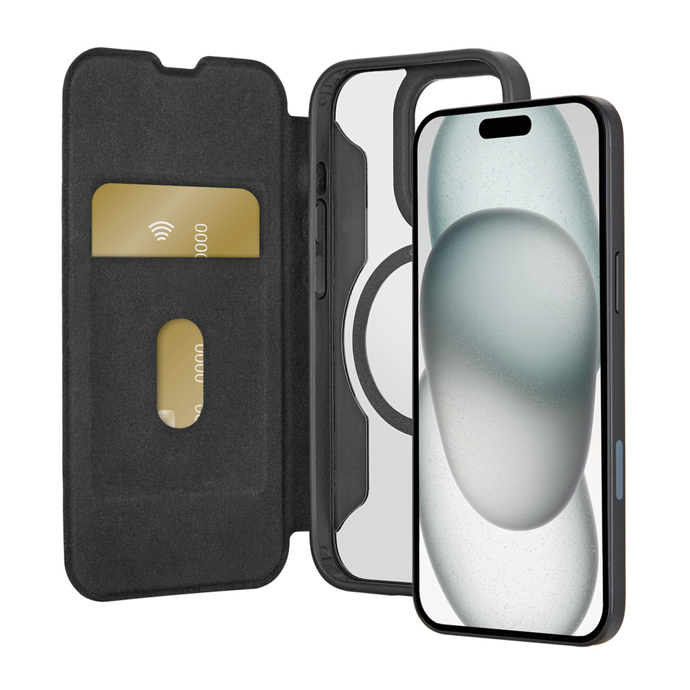 iTok webáruház - Puro Puro Book Mag MagSafe bőr tok kinyitható fedéllel és kártyatartóval iPhone 16 Pro készülékhez (fekete) 3 Puro Book Mag MagSafe Leather Case with Flap and Card Slot for iPhone 16 Pro (fekete)