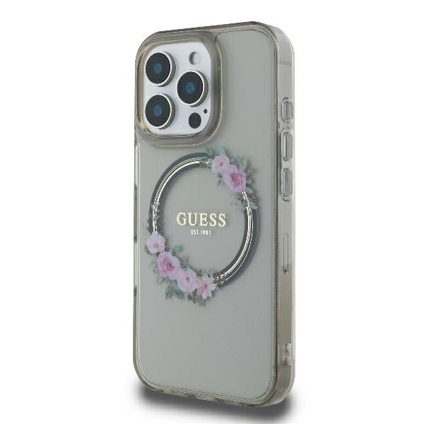 iTok webáruház - Guess Guess IML Flowers Wreath MagSafe tok iPhone 16 Pro készülékhez (fekete) 2 Guess IML Flowers Wreath MagSafe Case for iPhone 16 Pro (fekete)