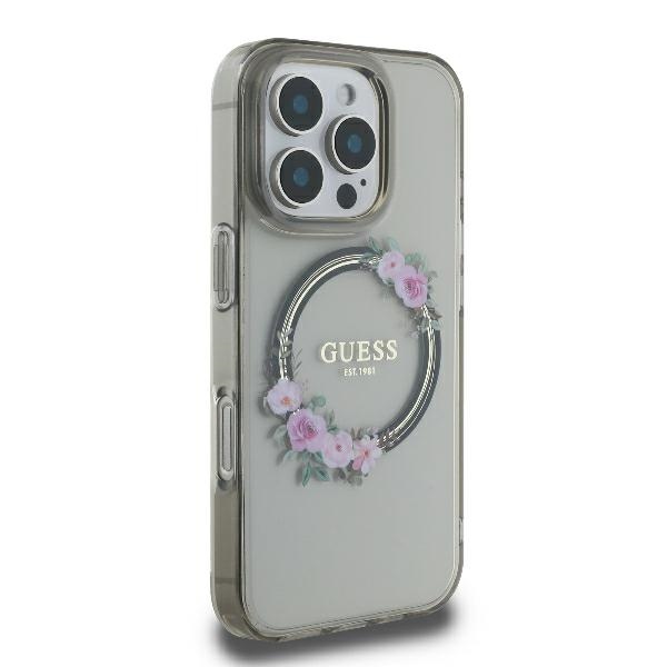 iTok webáruház - Guess Guess IML Flowers Wreath MagSafe tok iPhone 16 Pro készülékhez (fekete) 4 Guess IML Flowers Wreath MagSafe Case for iPhone 16 Pro (fekete)