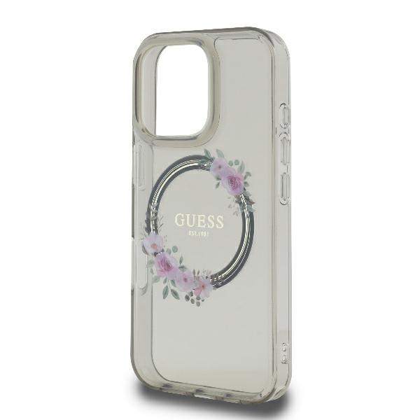 iTok webáruház - Guess Guess IML Flowers Wreath MagSafe tok iPhone 16 Pro készülékhez (fekete) 6 Guess IML Flowers Wreath MagSafe Case for iPhone 16 Pro (fekete)