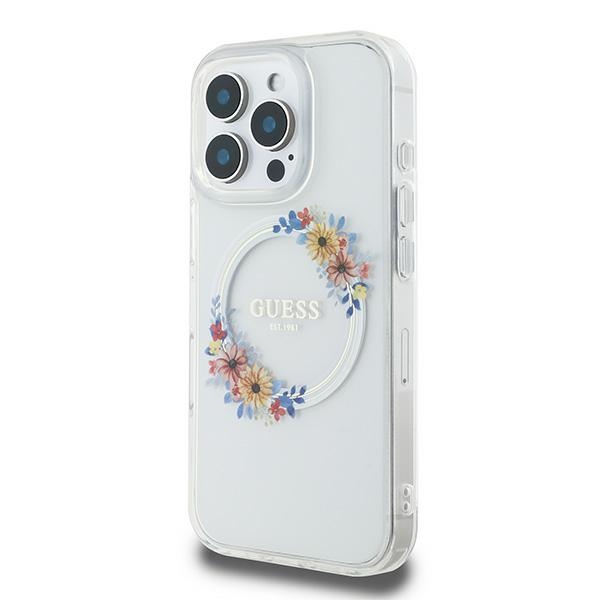iTok webáruház - Guess Guess IML Flowers Wreath MagSafe tok iPhone 16 Pro készülékhez (átlátszó) 2 Guess IML Flowers Wreath MagSafe Case for iPhone 16 Pro (átlátszó)
