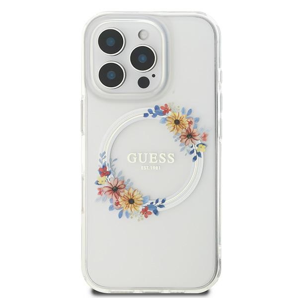 iTok webáruház - Guess Guess IML Flowers Wreath MagSafe tok iPhone 16 Pro készülékhez (átlátszó) 3 Guess IML Flowers Wreath MagSafe Case for iPhone 16 Pro (átlátszó)