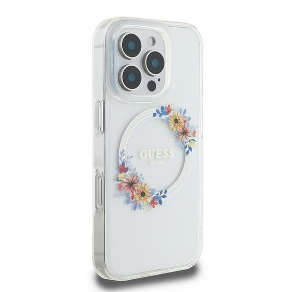iTok webáruház - Guess Guess IML Flowers Wreath MagSafe tok iPhone 16 Pro készülékhez (átlátszó) 4 Guess IML Flowers Wreath MagSafe Case for iPhone 16 Pro (átlátszó)