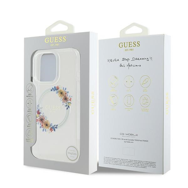 iTok webáruház - Guess Guess IML Flowers Wreath MagSafe tok iPhone 16 Pro készülékhez (átlátszó) 8 Guess IML Flowers Wreath MagSafe Case for iPhone 16 Pro (átlátszó)