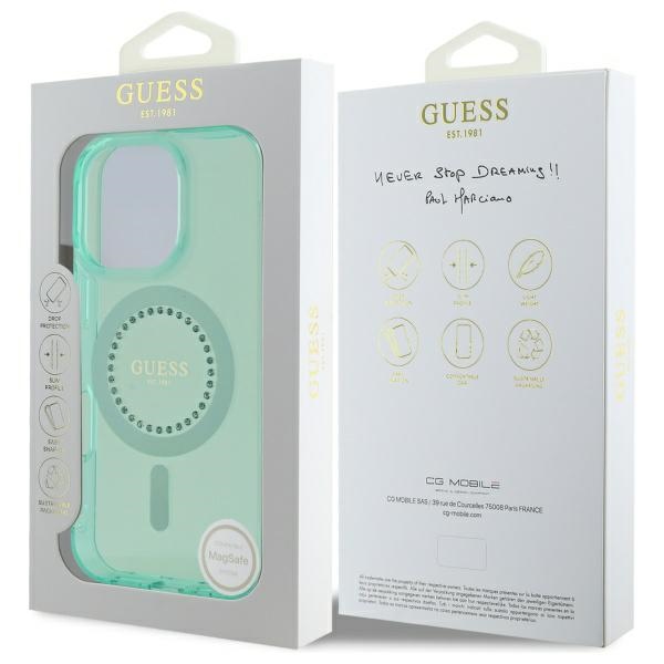iTok webáruház - Guess Guess IML Rhinestones MagSafe tok iPhone 16 Pro készülékhez (zöld) 8 Guess IML Rhinestones MagSafe iPhone 16 Pro Case (zöld)