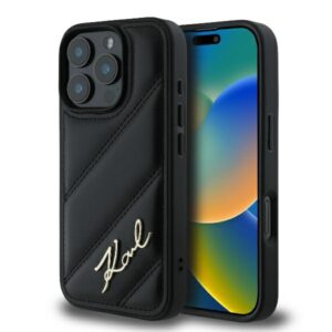 Karl Lagerfeld Quilted Signature tok iPhone 16 Pro készülékhez (fekete)