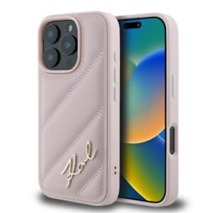 Karl Lagerfeld Diagonal Quilted Script tok iPhone 16 Pro készülékhez (rózsaszín)