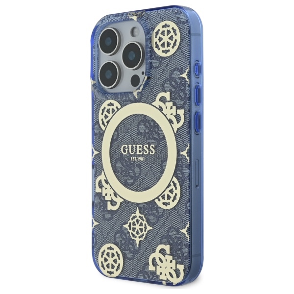 iTok webáruház - Guess Guess IML Peony On 4G Background MagSafe tok iPhone 16 Pro készülékhez (kék) 2 Guess IML Peony On 4G Background MagSafe Case for iPhone 16 Pro (kék)