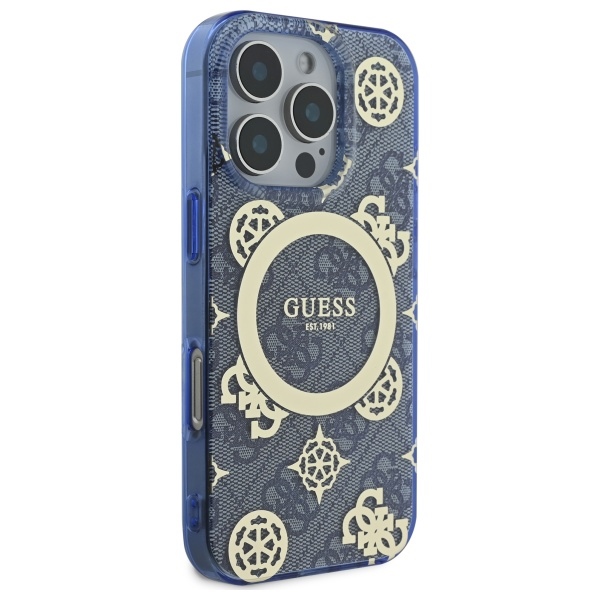 iTok webáruház - Guess Guess IML Peony On 4G Background MagSafe tok iPhone 16 Pro készülékhez (kék) 4 Guess IML Peony On 4G Background MagSafe Case for iPhone 16 Pro (kék)