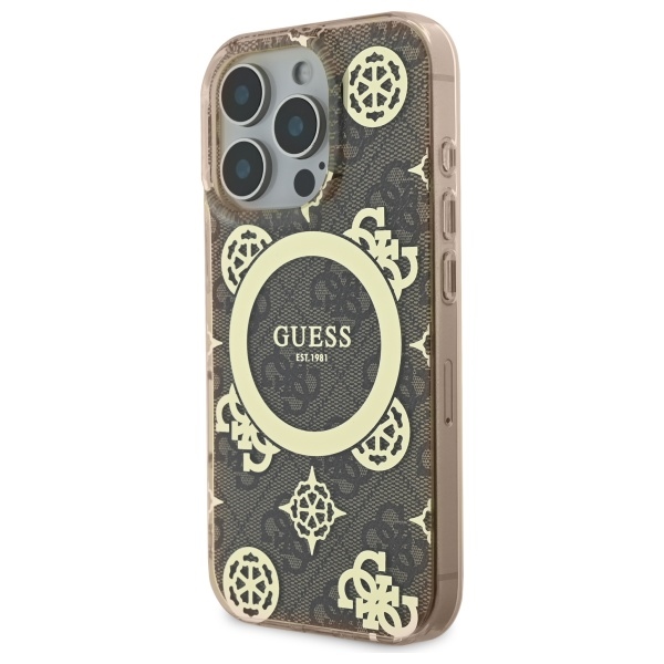 iTok webáruház - Guess Guess IML Peony On 4G Background MagSafe tok iPhone 16 Pro készülékhez (barna) 2 Guess IML Peony On 4G Background MagSafe Case for iPhone 16 Pro (barna)