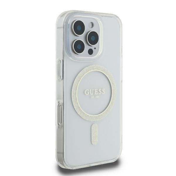 iTok webáruház - Guess Guess GUHMP16LHFGERET iPhone 16 Pro 6,3" átlátszó tok IML Glitter Circle MagSafe 4 Guess GUHMP16LHFGERET iPhone 16 Pro 6.3" transparent hardcase IML Glitter Circle MagSafe