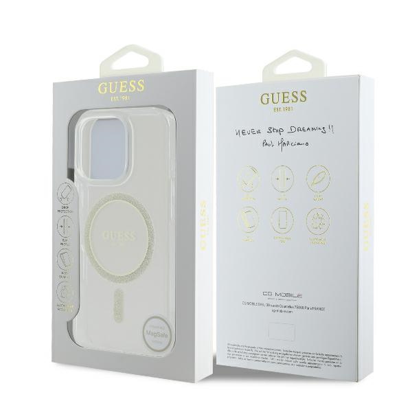 iTok webáruház - Guess Guess GUHMP16LHFGERET iPhone 16 Pro 6,3" átlátszó tok IML Glitter Circle MagSafe 8 Guess GUHMP16LHFGERET iPhone 16 Pro 6.3" transparent hardcase IML Glitter Circle MagSafe