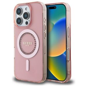 Guess IML Rhinestones MagSafe tok iPhone 16 Pro készülékhez (rózsaszín)