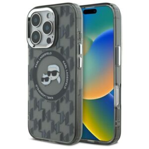 Karl Lagerfeld IML Monogram Karl & Choupette Head MagSafe tok iPhone 16 Pro készülékhez (fekete)