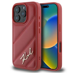 Karl Lagerfeld Quilted Signature tok iPhone 16 Pro készülékhez (piros)