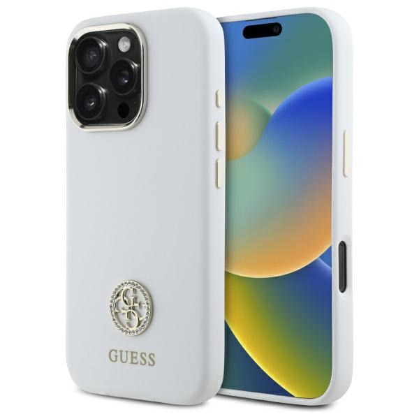 iTok webáruház - Guess Guess Silicone Logo Strass 4G tok iPhone 16 Pro készülékhez (fehér) 1 Guess Silicone Logo Strass 4G Case for iPhone 16 Pro (fehér)