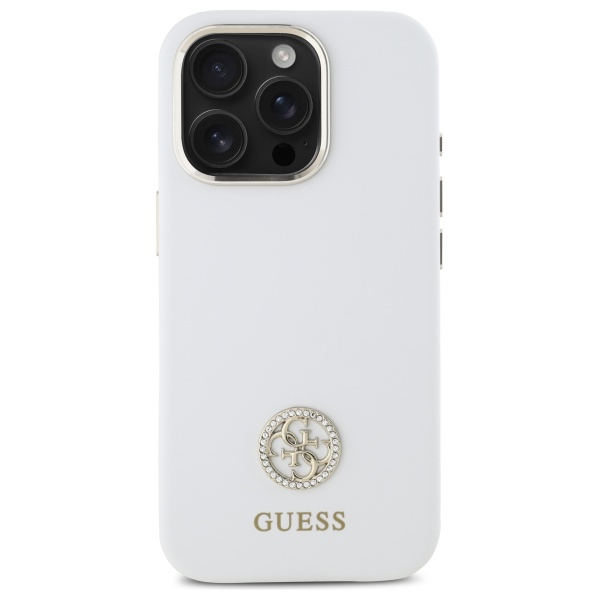 iTok webáruház - Guess Guess Silicone Logo Strass 4G tok iPhone 16 Pro készülékhez (fehér) 3 Guess Silicone Logo Strass 4G Case for iPhone 16 Pro (fehér)
