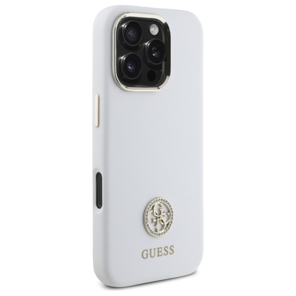 iTok webáruház - Guess Guess Silicone Logo Strass 4G tok iPhone 16 Pro készülékhez (fehér) 4 Guess Silicone Logo Strass 4G Case for iPhone 16 Pro (fehér)