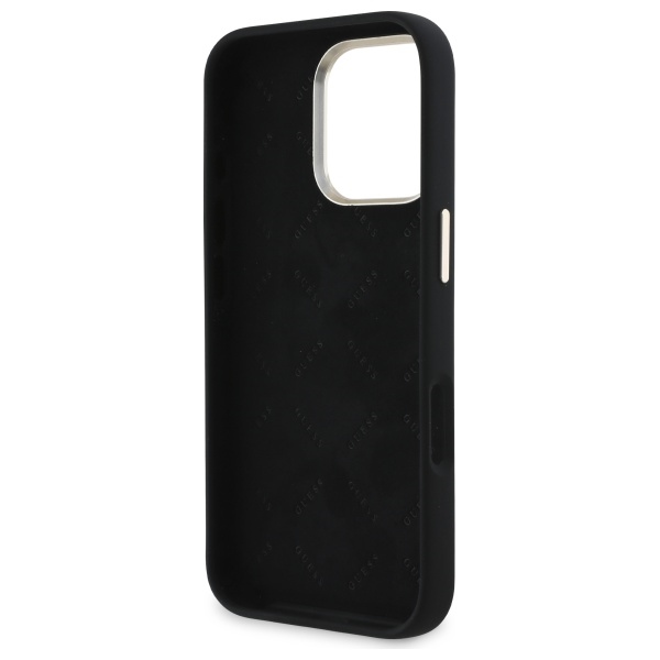 iTok webáruház - Guess Guess Silicone Script Metal Logo & Frame tok iPhone 16 Pro készülékhez (fekete) 7 Guess Silicone Script Metal Logo & Frame Case for iPhone 16 Pro (fekete)