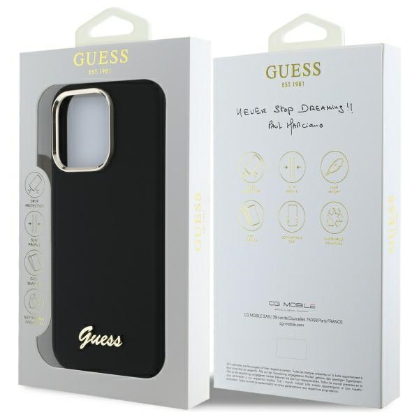 iTok webáruház - Guess Guess Silicone Script Metal Logo & Frame tok iPhone 16 Pro készülékhez (fekete) 8 Guess Silicone Script Metal Logo & Frame Case for iPhone 16 Pro (fekete)