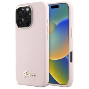 Guess Silicone Script Metal Logo & Frame iPhone 16 Pro tok (rózsaszín)