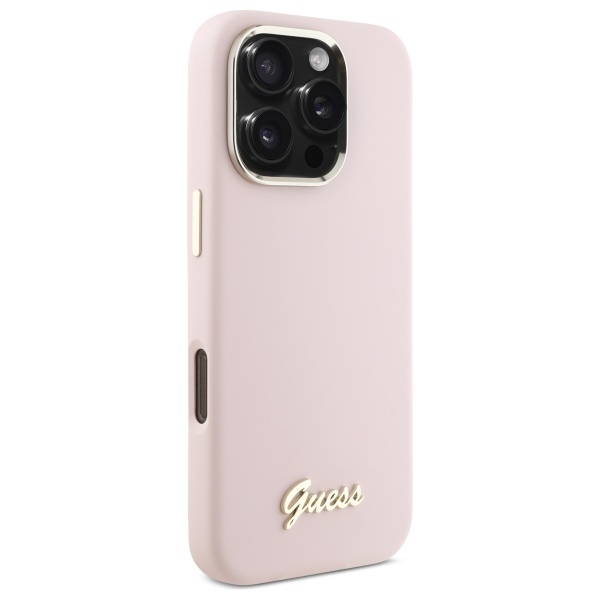 iTok webáruház - Guess Guess Silicone Script Metal Logo & Frame iPhone 16 Pro tok (rózsaszín) 4 Guess Silicone Script Metal Logo & Frame iPhone 16 Pro Case (rózsaszín)