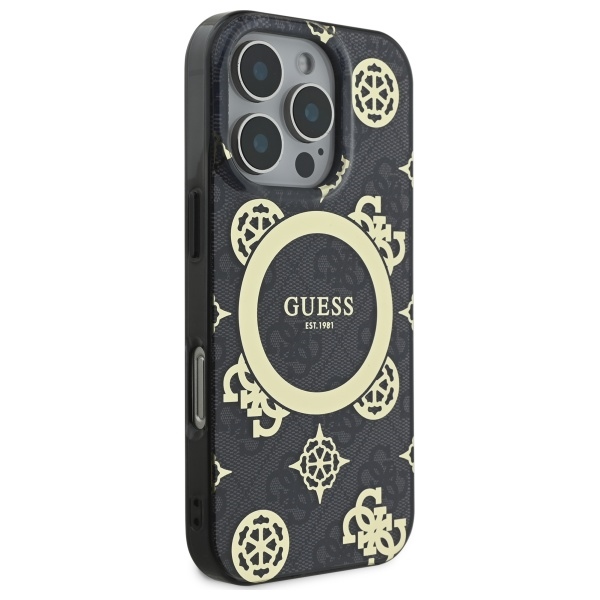 iTok webáruház - Guess Guess IML Peony On 4G Background MagSafe tok iPhone 16 Pro készülékhez (fekete) 4 Guess IML Peony On 4G Background MagSafe case for iPhone 16 Pro (fekete)