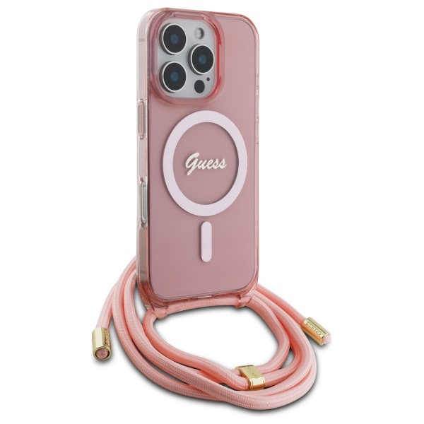 iTok webáruház - Guess Guess Crossbody Cord Script MagSafe tok iPhone 16 Pro készülékhez (rózsaszín) 3 Guess Crossbody Cord Script MagSafe Case for iPhone 16 Pro (rózsaszín)
