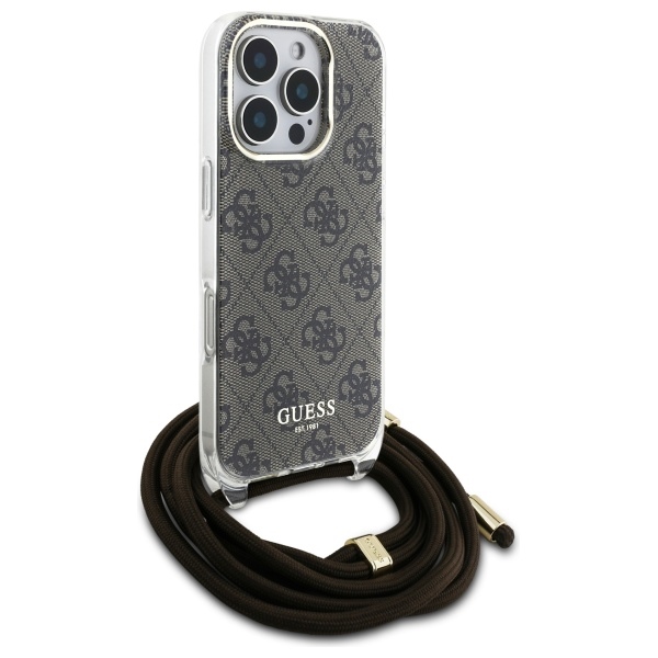 iTok webáruház - Guess Guess Crossbody Cord 4G Print tok iPhone 16 Pro készülékhez (barna) 3 Guess Crossbody Cord 4G Print Case for iPhone 16 Pro (barna)
